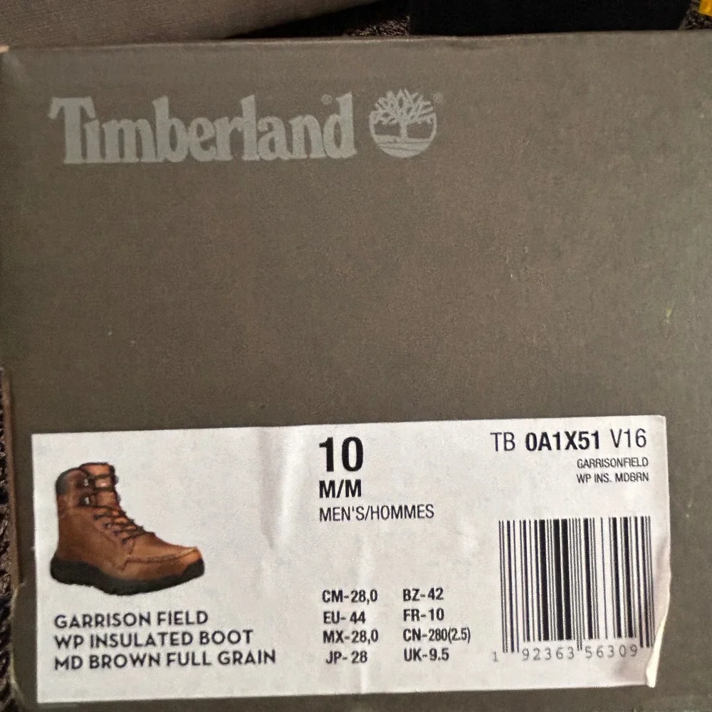 Timberland‎ Garrison Field Mens 10 Waterproof Insulated Boots Brown A1X51 NEW